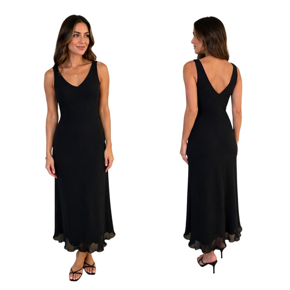 Vintage Jones New York Slip Dress Size 6 Black MIdi Length V-Neck Formal - Picture 1 of 14